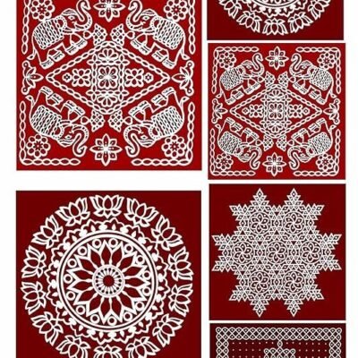 Meroon Rangoli Sticker (Meroon-Modal : MS4MM2 Pack of Small & Medium 6Pcs)