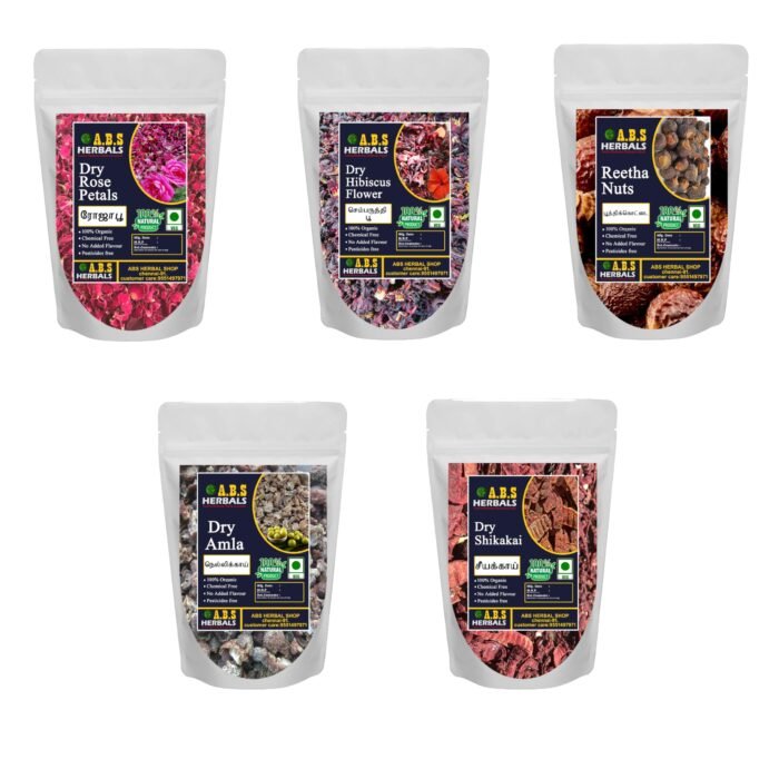 ABS Herbals Dry Rose Petals,Hibiscus,Reetha,Dry Amla, Dry Shikakai (500Gm)