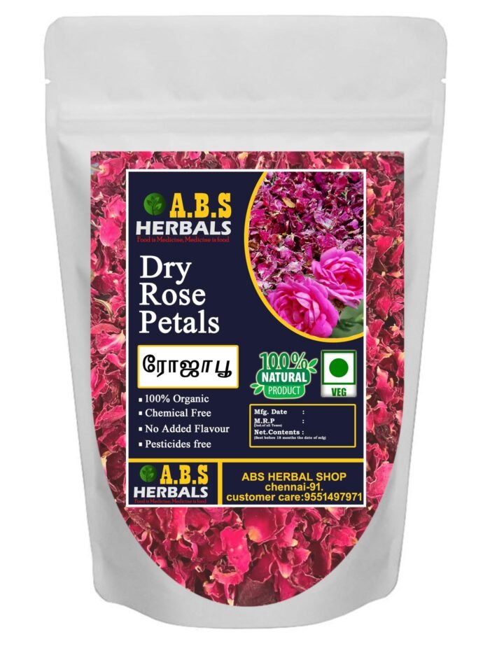 ABS Herbals : Died Rose Petals, Rhoda,Rosa Centifolia, Dry Roja (100GM)