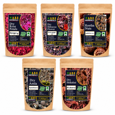 Buy ABS Herbals Herbal Hair Care Combo made with Rose Petals, Hibiscus, Reetha, Amla and Shikakai. 100% natural, chemical free and suitable for all hair types.